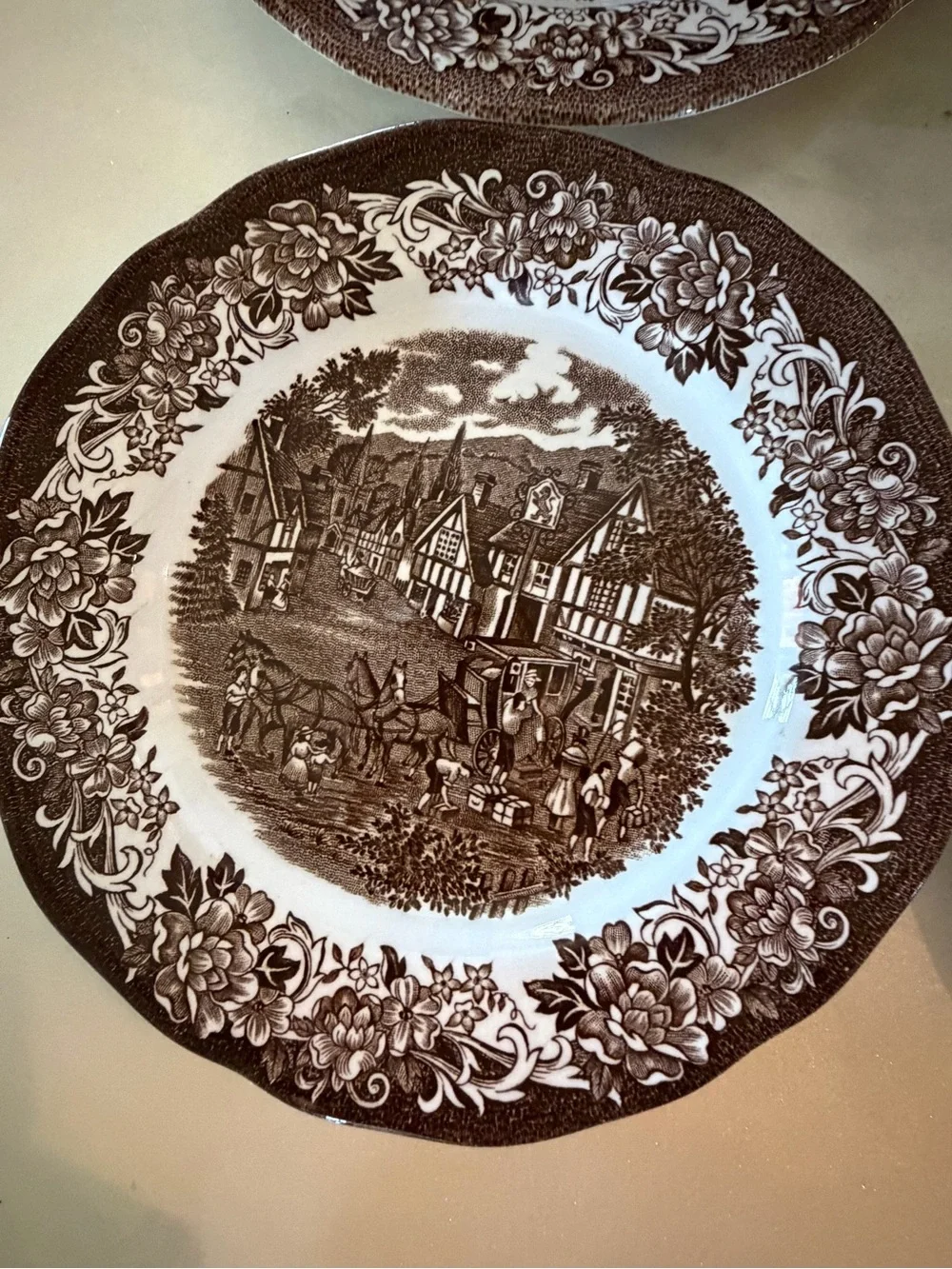 Vintage J&G Meakin Royal Staffordshire Brown Transferware Plates Set of 4